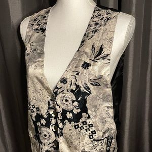 VTG AKF New York Black and White Floral Vest
